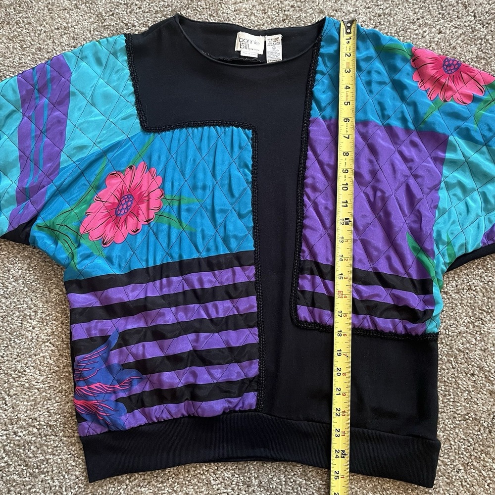 VTG Quilted Patchwork Top M/L Multicolor Retro 1/2 Sleeve Maximalist Art To Wear